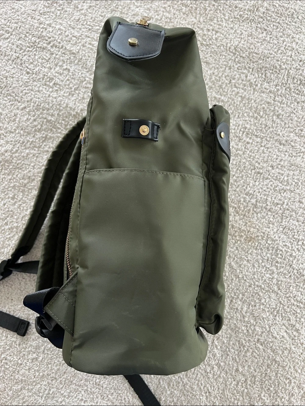 a new day Olive Green Backpack with Gold Zipper and Black Trim
